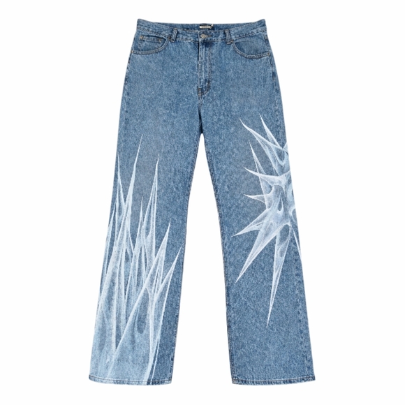 MENS CROWN OF THORNS WIDE LEG BAGGY JEANS SIZE 36x32 HAND PAINTED by DELIRIA - Picture 3 of 5